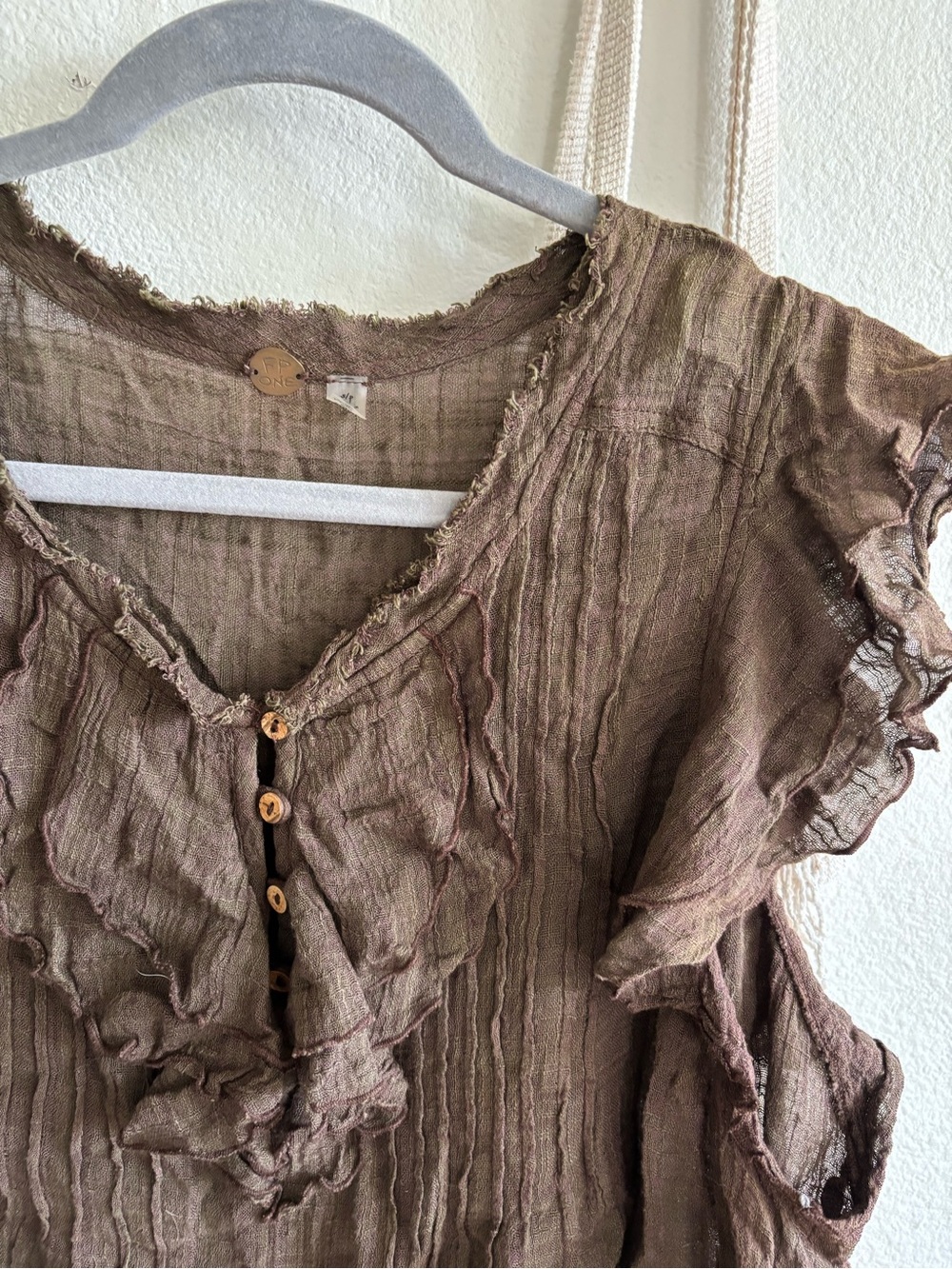 Free People Chocolate Brown Ruffle Button-Front Blouse